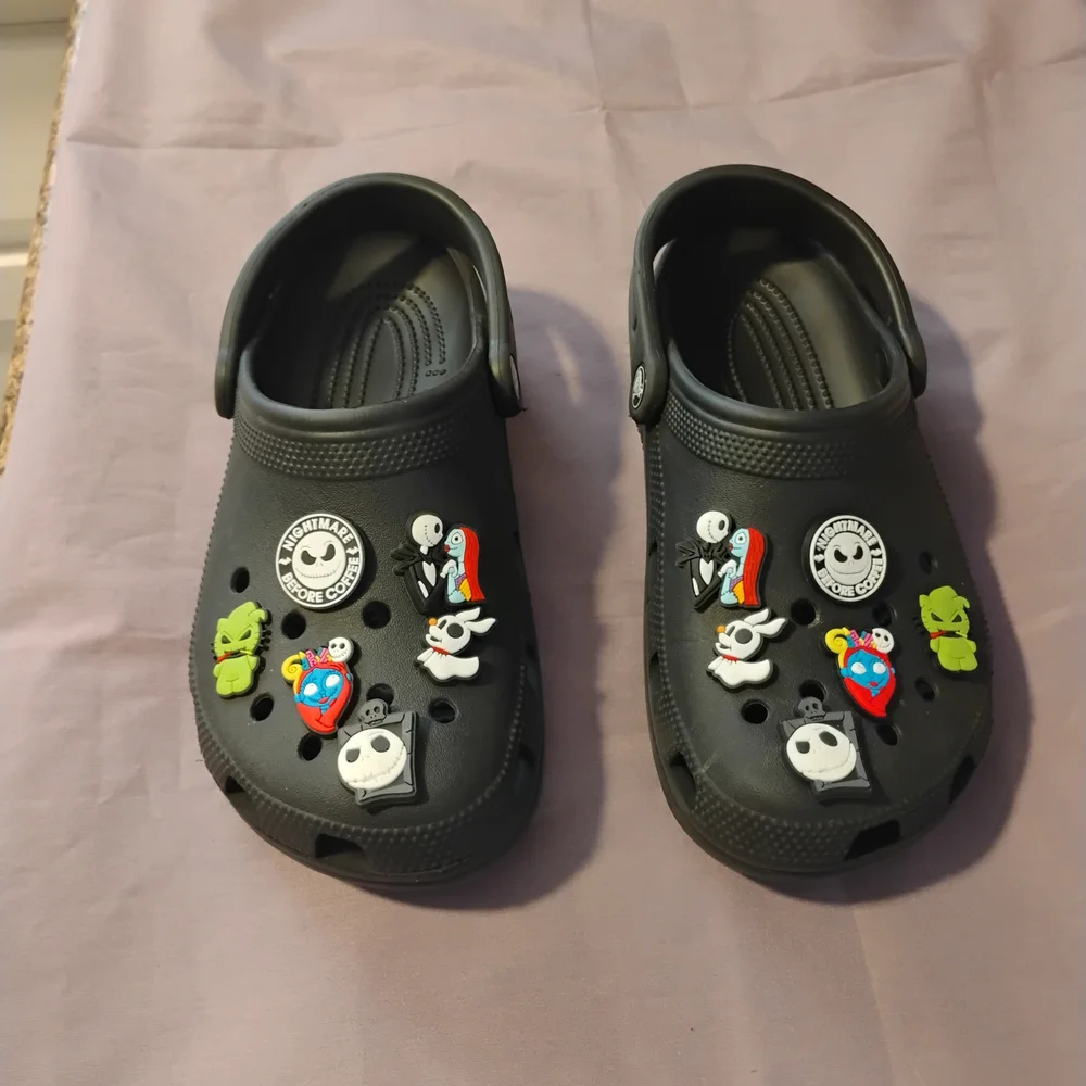 Women's Black Croc Slip-On Shoes with Fun Charms - Picture 2 of 6